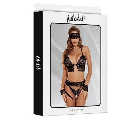 Ella Set Sujetador, Tanga, Antifaz y Esposas de Encaje