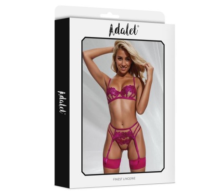 Nora Set Sujetador, Tanga y Liguero con Flores Fuchsia