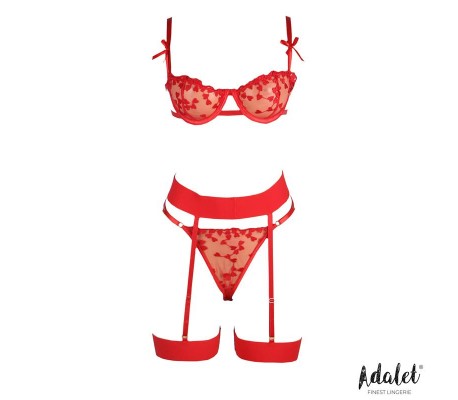 Yvonne Set Sujetador, Tanga y Liguero con Corazones Rojo