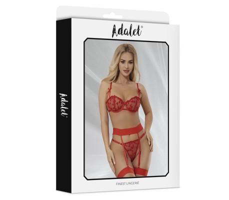 Yvonne Set Sujetador, Tanga y Liguero con Corazones Rojo