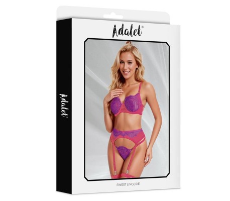 Stella Set Sujetador, Tanga, Liguero y Liga Púrpura y Rosa