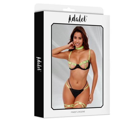 Maya Set Sujetador, Tanga, Ligas y Choker Amarillo y Negro