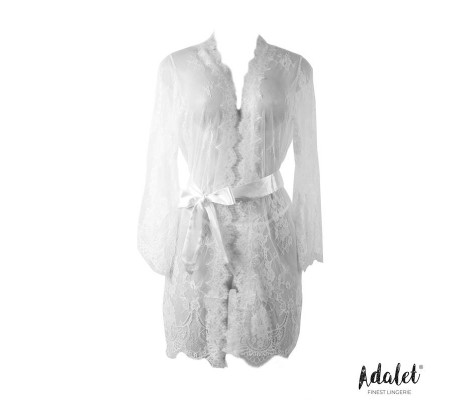 Lucy Peignoir Semi Transparente y Tanga Blanco