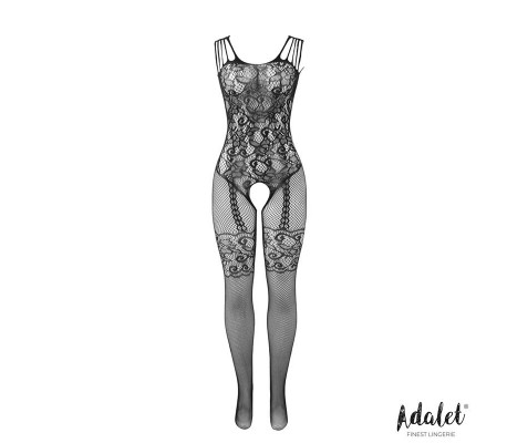 Lana Bodystocking Entrepierna Abierta y Patrón Floral