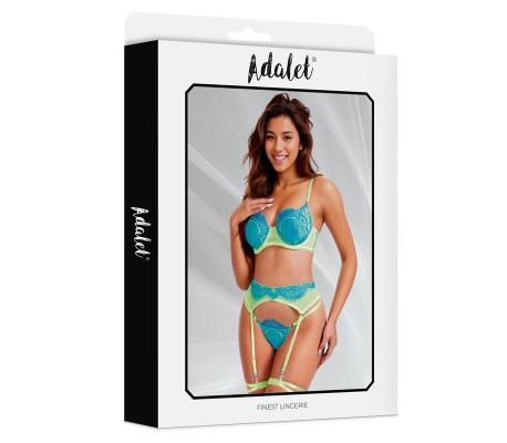 Harlow Set Sujetador, Tanga, Liguero y Liga Amarillo y Azul