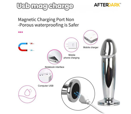 Sarmy Plug Anal Cromado con Vibración USB Magnético Talla M