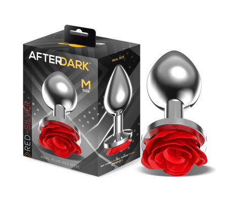Plug Anal de Metal con Rosa Roja en la Base Talla M