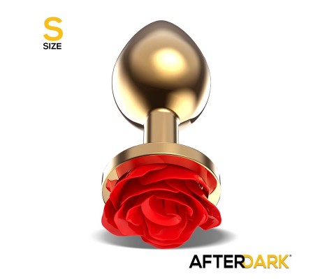 Plug Anal de Metal Dorado con Rosa Roja en la Base Talla S