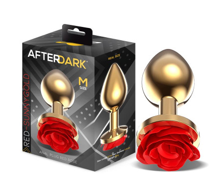 Plug Anal de Metal Dorado con Rosa Roja en la Base Talla M