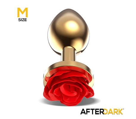 Plug Anal de Metal Dorado con Rosa Roja en la Base Talla M