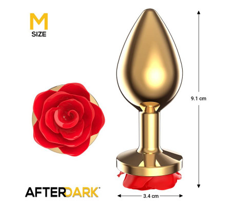 Plug Anal de Metal Dorado con Rosa Roja en la Base Talla M