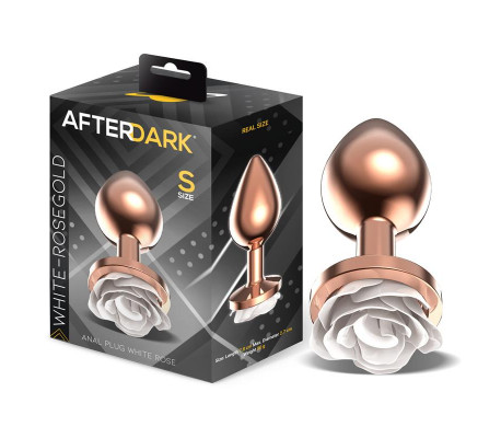 Plug Anal de Metal Oro Rosa con Rosa Blanca en la Base Talla S
