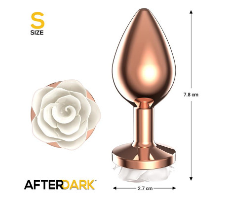 Plug Anal de Metal Oro Rosa con Rosa Blanca en la Base Talla S