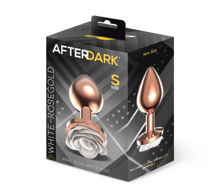 Plug Anal de Metal Oro Rosa con Rosa Blanca en la Base Talla S