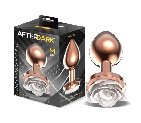 Plug Anal de Metal Oro Rosa con Rosa Blanca en la Base Talla M