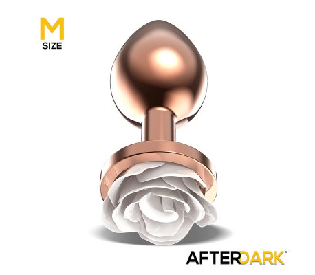 Plug Anal de Metal Oro Rosa con Rosa Blanca en la Base Talla M