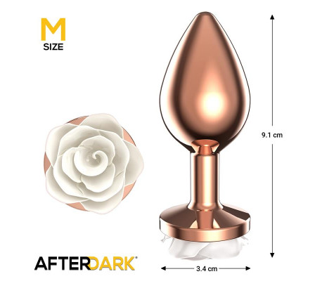 Plug Anal de Metal Oro Rosa con Rosa Blanca en la Base Talla M