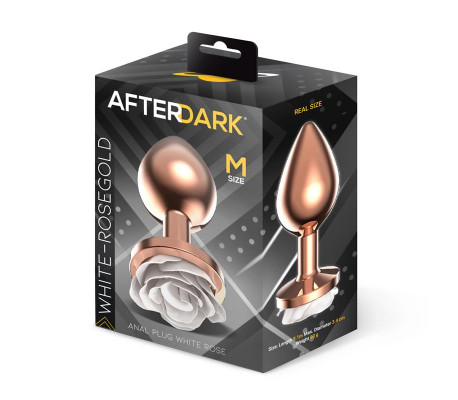 Plug Anal de Metal Oro Rosa con Rosa Blanca en la Base Talla M