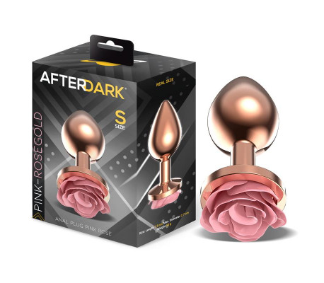 Plug Anal de Metal Oro Rosa con Rosa Rosa en la Base Talla S
