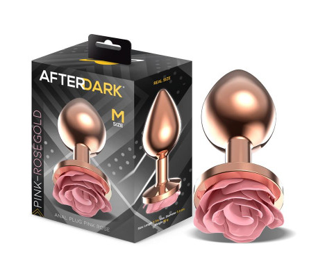 Plug Anal de Metal Oro Rosa con Rosa Rosa en la Base Talla M