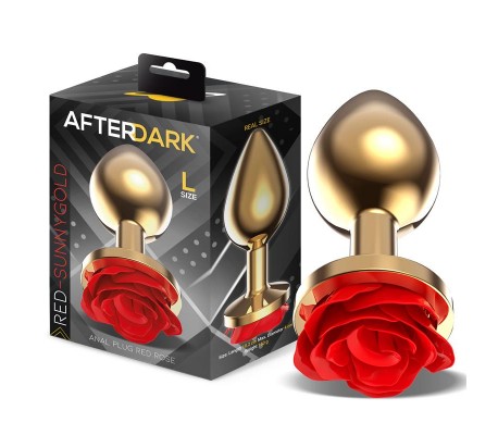 Plug Anal de Metal Dorado con Rosa Roja en la Base Talla L