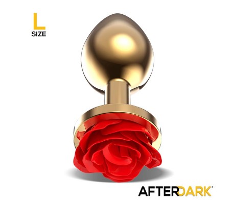 Plug Anal de Metal Dorado con Rosa Roja en la Base Talla L