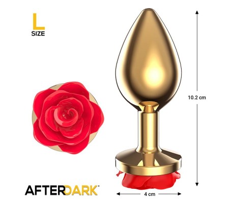Plug Anal de Metal Dorado con Rosa Roja en la Base Talla L