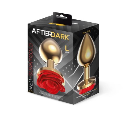 Plug Anal de Metal Dorado con Rosa Roja en la Base Talla L