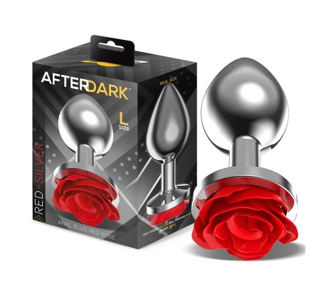 Plug Anal de Metal con Rosa Roja en la Base Talla L