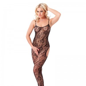 Bodystocking Abierto Floral  Negro Talla Única