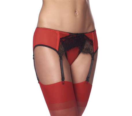Liguero con Braguitas y Medias Rojo y Negro