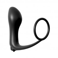 Plug Vibrador con Anillo Pene - Color Negro