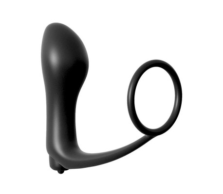 Plug Vibrador con Anillo Pene - Color Negro