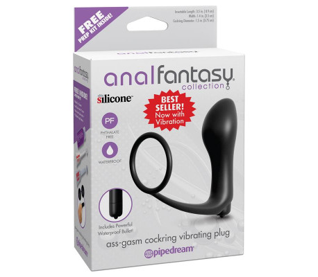 Plug Vibrador con Anillo Pene - Color Negro