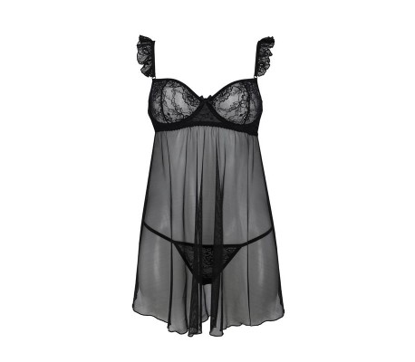 Milagros Chemise y Tanga Negro