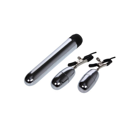 Baile Set Bala Vibrador y Pinzas para Pezones con Vibración Turbo