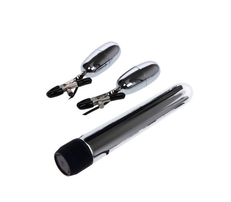 Baile Set Bala Vibrador y Pinzas para Pezones con Vibración Turbo