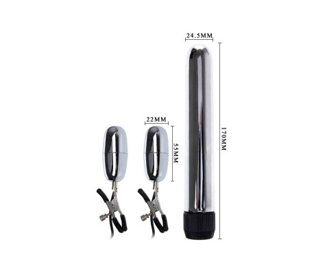 Baile Set Bala Vibrador y Pinzas para Pezones con Vibración Turbo