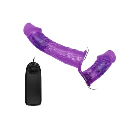 Arnés con Dildo Doble y Vibración Púrpura