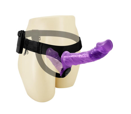 Arnés con Dildo Doble y Vibración Púrpura