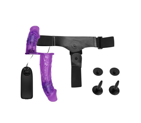 Arnés con Dildo Doble y Vibración Púrpura