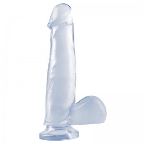 Dildo con Testículos y Ventosa - Transparente 19 cm