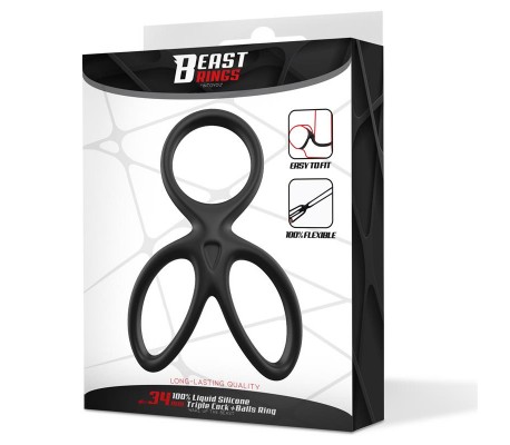 Anillo Triple Pene y Testículos Silicona Líquida Flexible
