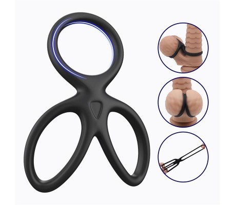 Anillo Triple Pene y Testículos Silicona Líquida Flexible