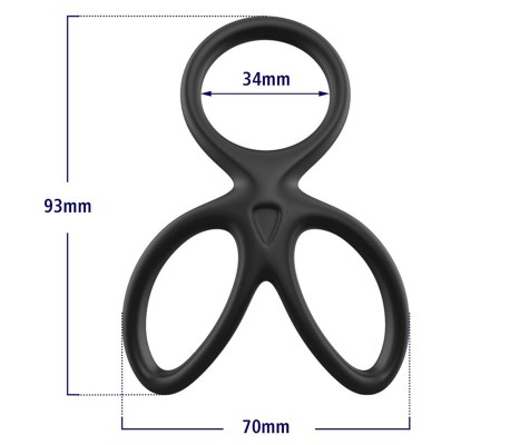 Anillo Triple Pene y Testículos Silicona Líquida Flexible