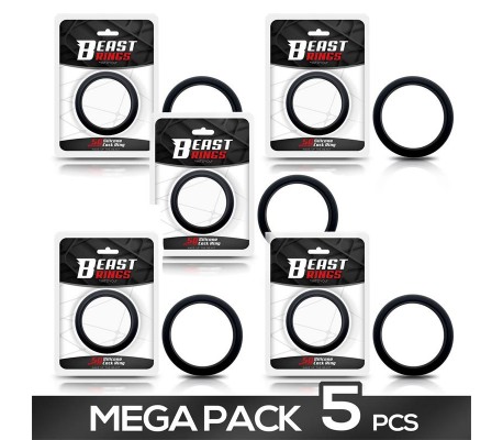 Pack de 5 Anillo para el Pene Silicona Sólida 5 cm Negro