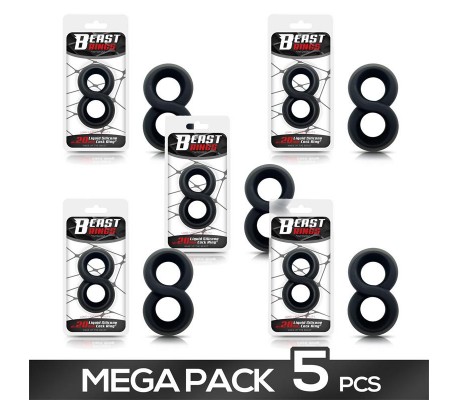 Pack 5 Anillo para el Pene 100% Silicona Líquida 2 cm Negro
