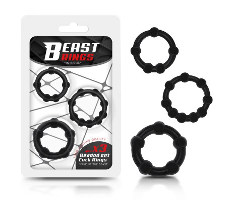 Set 3 Anillo para el Pene Beaded Flexibles Negro