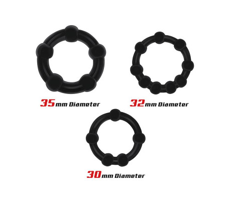 Set 3 Anillo para el Pene Beaded Flexibles Negro