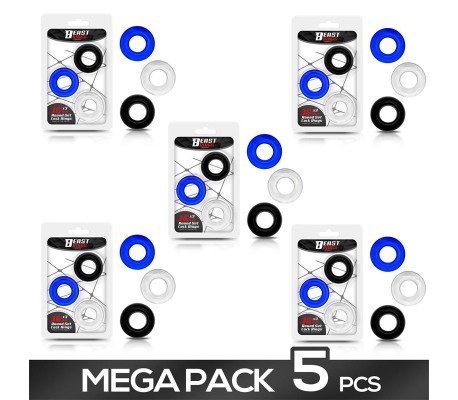 Pack 5 16mm Round Set of 3 Cock Rings 3 Col